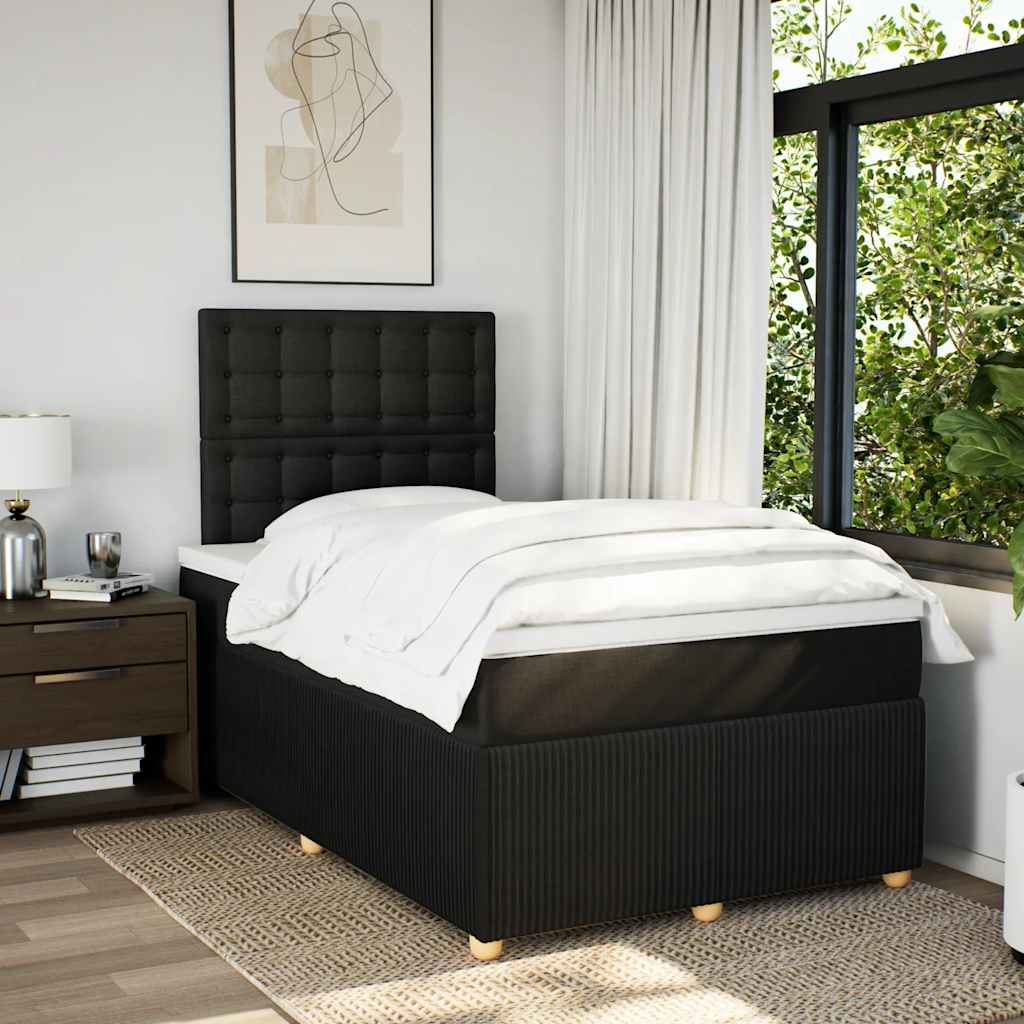 Κρεβάτι Boxspring με Στρώμα Μαύρο 120x190 εκ. Υφασμάτινο - Pakobazaar