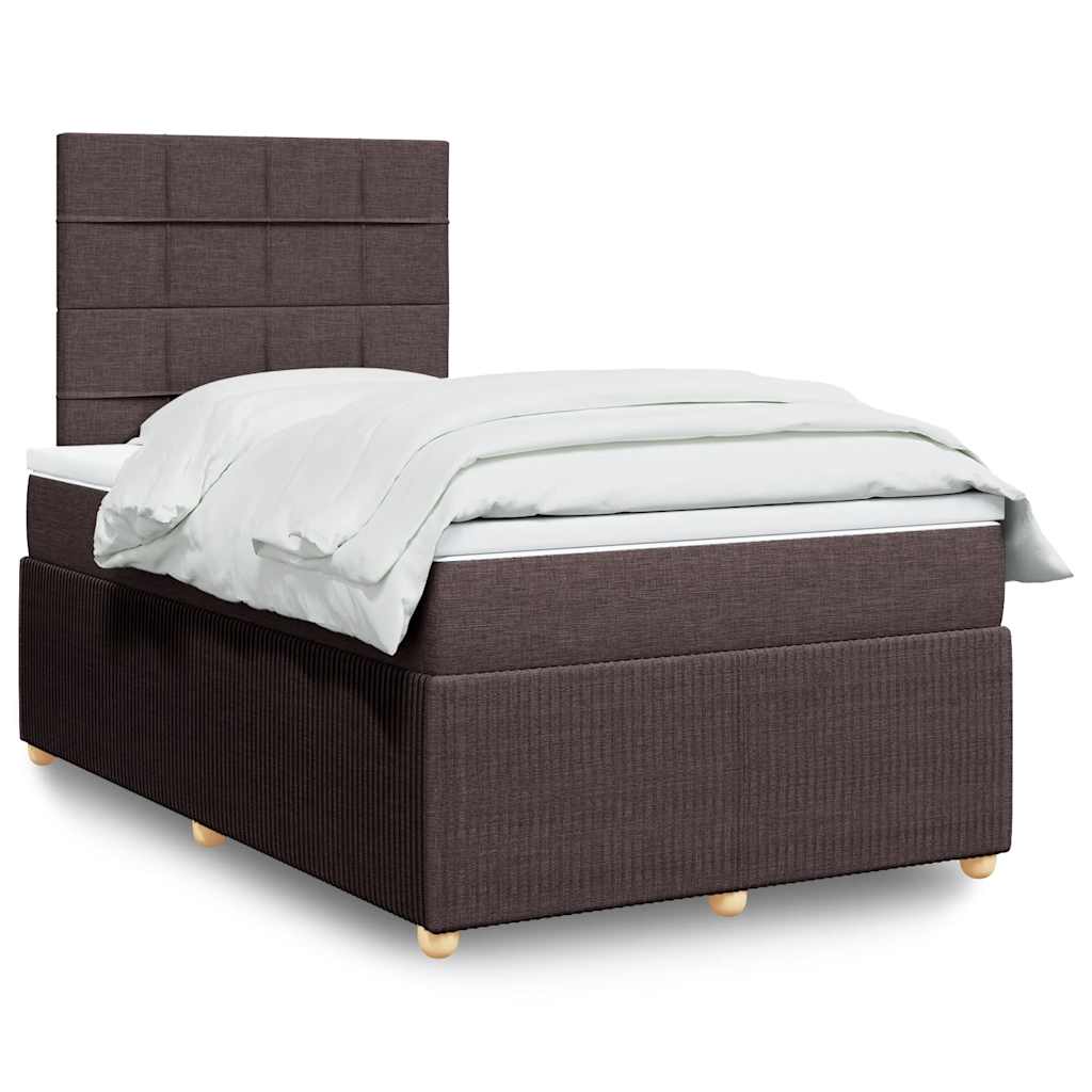 Κρεβάτι Boxspring με Στρώμα Σκούρο Καφέ 120x200 εκ. Υφασμάτινο - Pakobazaar