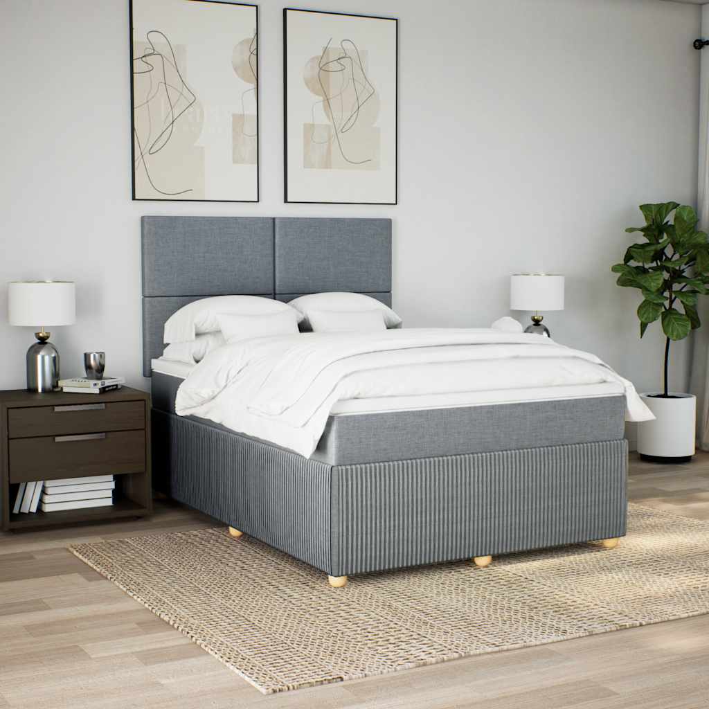 Κρεβάτι Boxspring με Στρώμα Ανοιχτό Γκρι 140x190 εκ. Υφασμάτινο - Pakobazaar