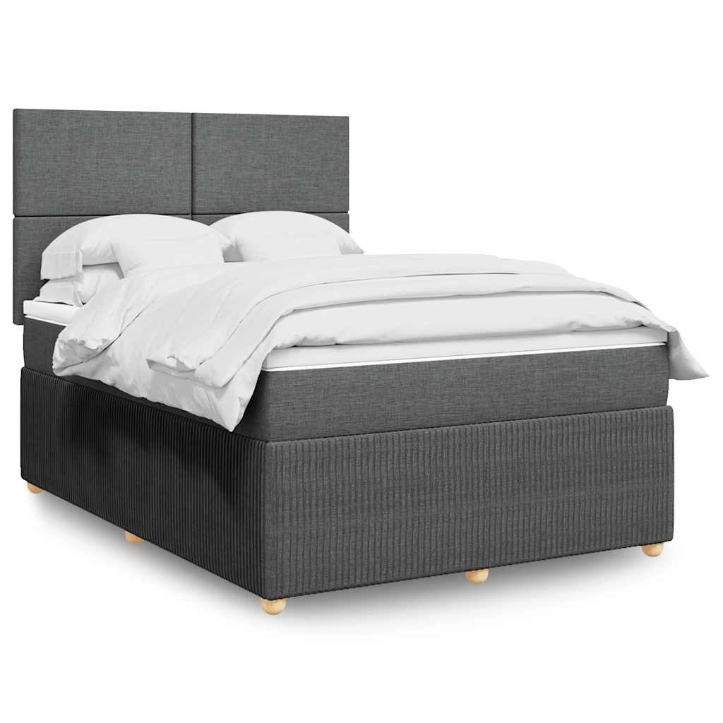 Κρεβάτι Boxspring με Στρώμα Σκούρο Γκρι 140x190 εκ. Υφασμάτινο - Pakobazaar
