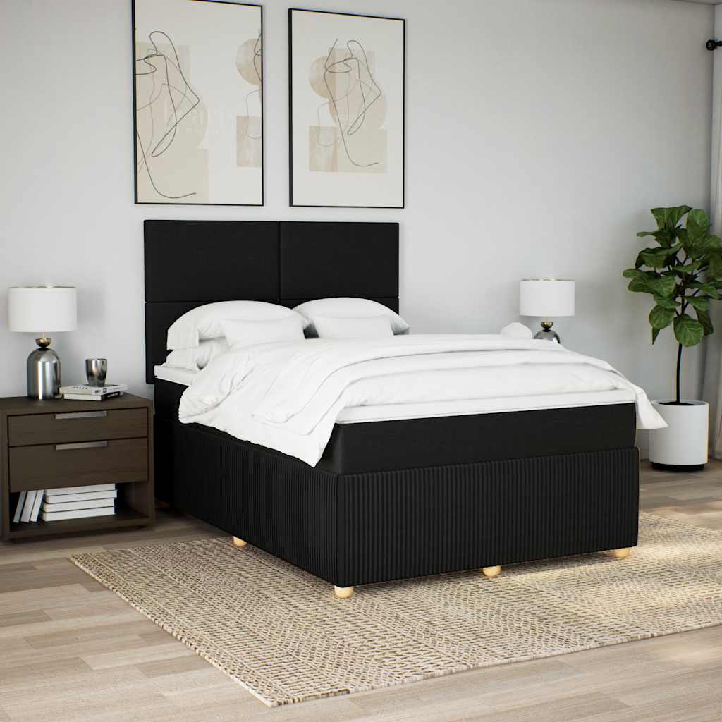 Κρεβάτι Boxspring με Στρώμα Μαύρο 140x190 εκ. Υφασμάτινο - Pakobazaar