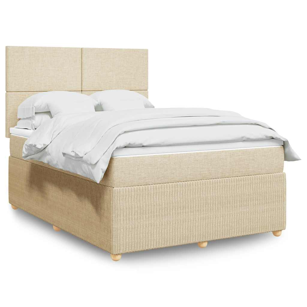 Κρεβάτι Boxspring με Στρώμα Κρεμ 140x190 εκ. Υφασμάτινο - Pakobazaar