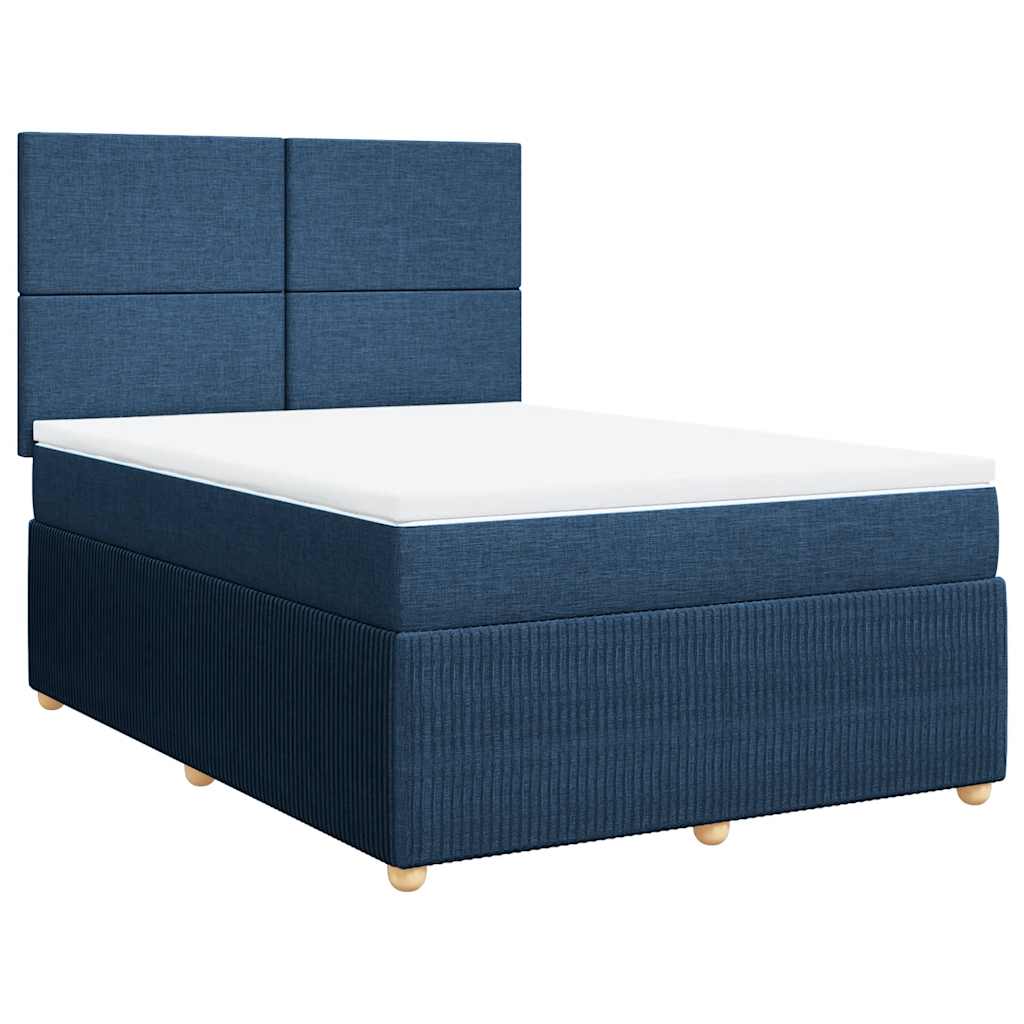 Κρεβάτι Boxspring με Στρώμα Μπλε 140x190 εκ. Υφασμάτινο