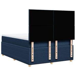Κρεβάτι Boxspring με Στρώμα Μπλε 140x190 εκ. Υφασμάτινο