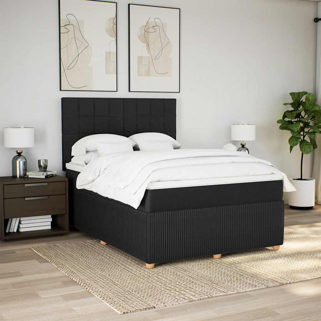 Κρεβάτι Boxspring με Στρώμα Μαύρο 140x190 εκ. Υφασμάτινο