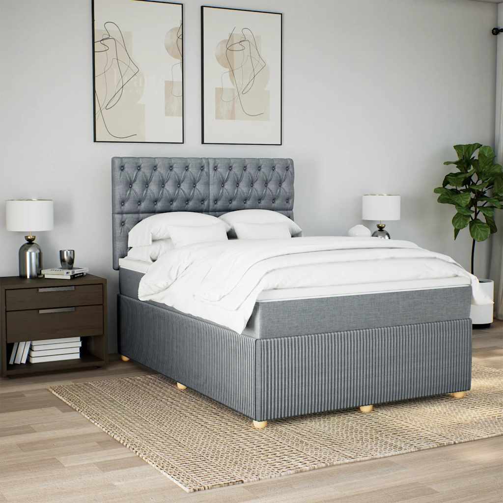 Κρεβάτι Boxspring με Στρώμα Ανοιχτό Γκρι 140x190 εκ. Υφασμάτινο - Pakobazaar