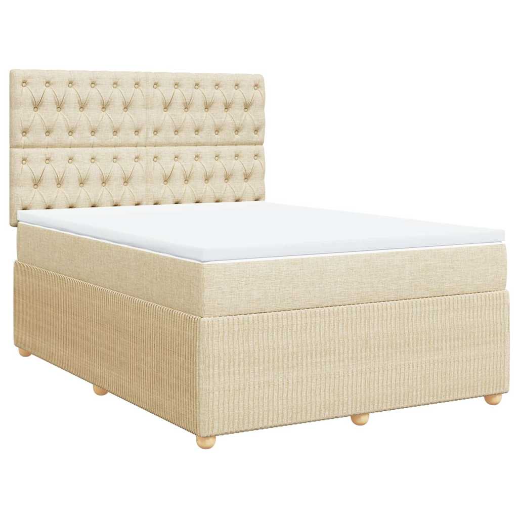 Κρεβάτι Boxspring με Στρώμα Κρεμ 140x190 εκ. Υφασμάτινο - Pakobazaar
