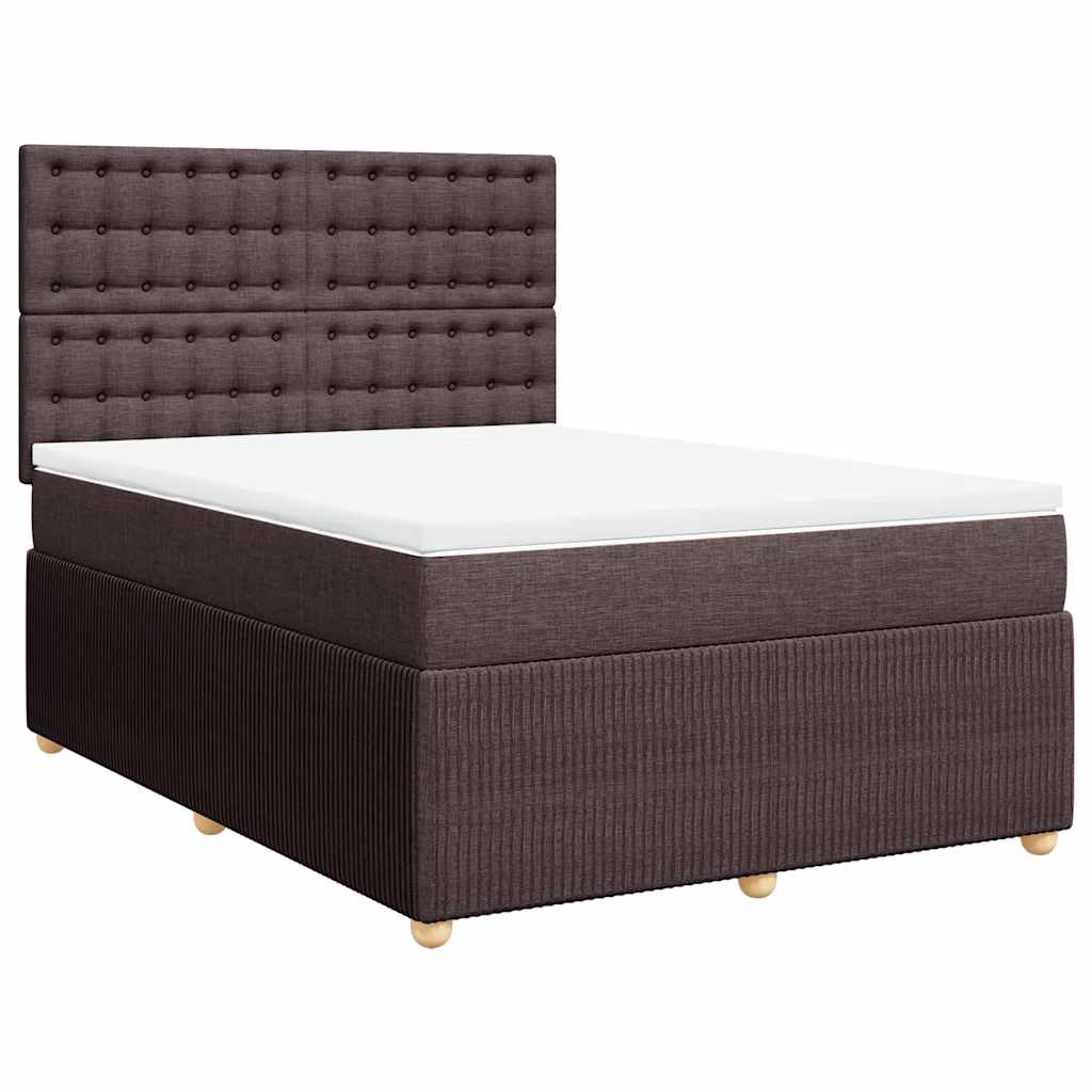 Κρεβάτι Boxspring με Στρώμα Σκούρο Καφέ 140x190 εκ. Υφασμάτινο - Pakobazaar