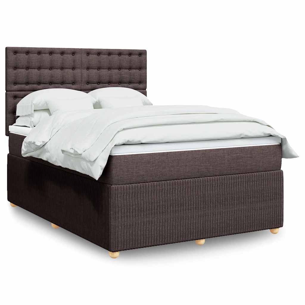 Κρεβάτι Boxspring με Στρώμα Σκούρο Καφέ 140x190 εκ. Υφασμάτινο - Pakobazaar