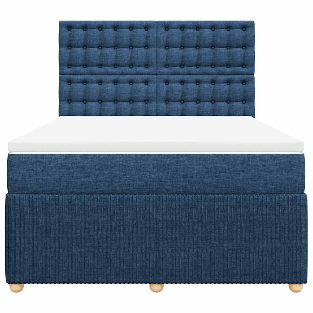 Κρεβάτι Boxspring με Στρώμα Μπλε 140x190 εκ. Υφασμάτινο