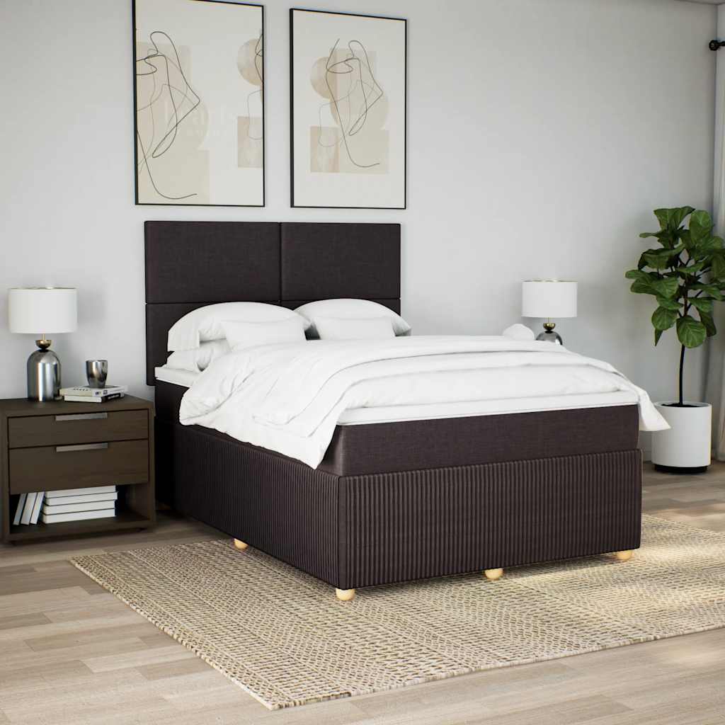 Κρεβάτι Boxspring με Στρώμα Σκούρο Καφέ 140x200 εκ Υφασμάτινο - Pakobazaar