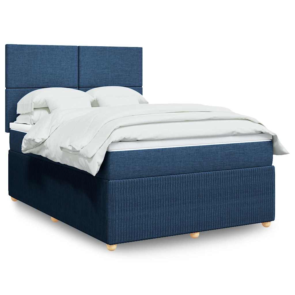 Κρεβάτι Boxspring με Στρώμα Μπλε 140x200 εκ. Υφασμάτινο - Pakobazaar