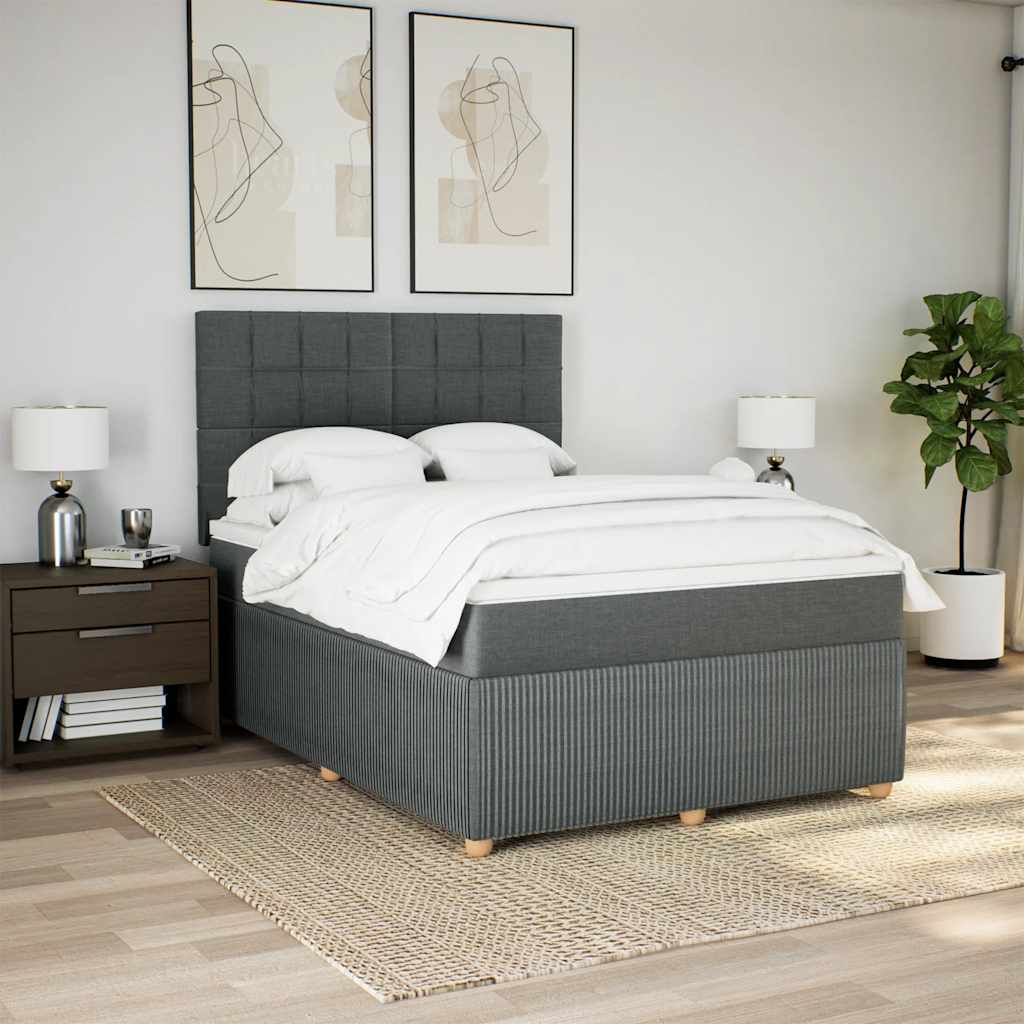 Κρεβάτι Boxspring με Στρώμα Σκούρο Γκρι 140x200 εκ Υφασμάτινο - Pakobazaar