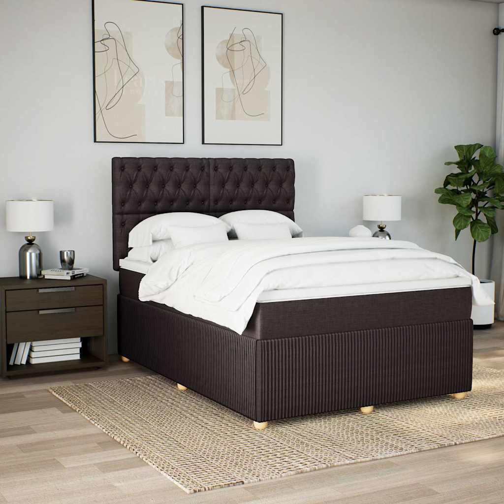 Κρεβάτι Boxspring με Στρώμα Σκούρο Καφέ 140x200 εκ Υφασμάτινο - Pakobazaar