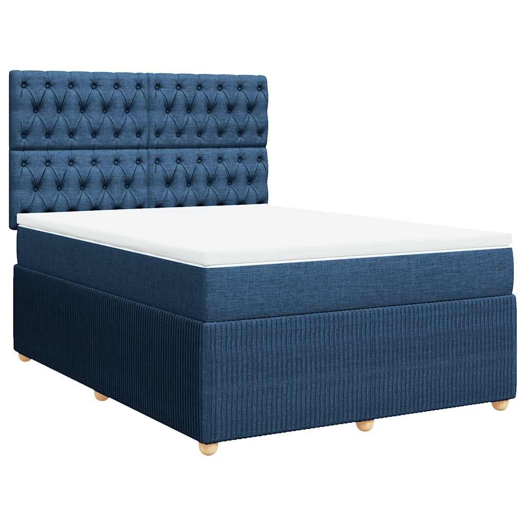 Κρεβάτι Boxspring με Στρώμα Μπλε 140x200 εκ. Υφασμάτινο - Pakobazaar