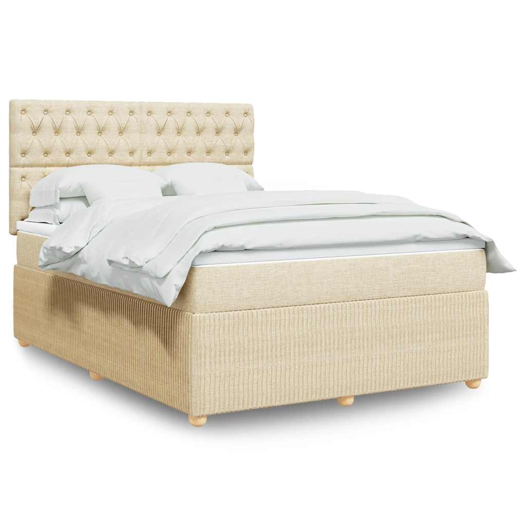 Κρεβάτι Boxspring με Στρώμα Κρεμ 160x200 εκ. Υφασμάτινο - Pakobazaar