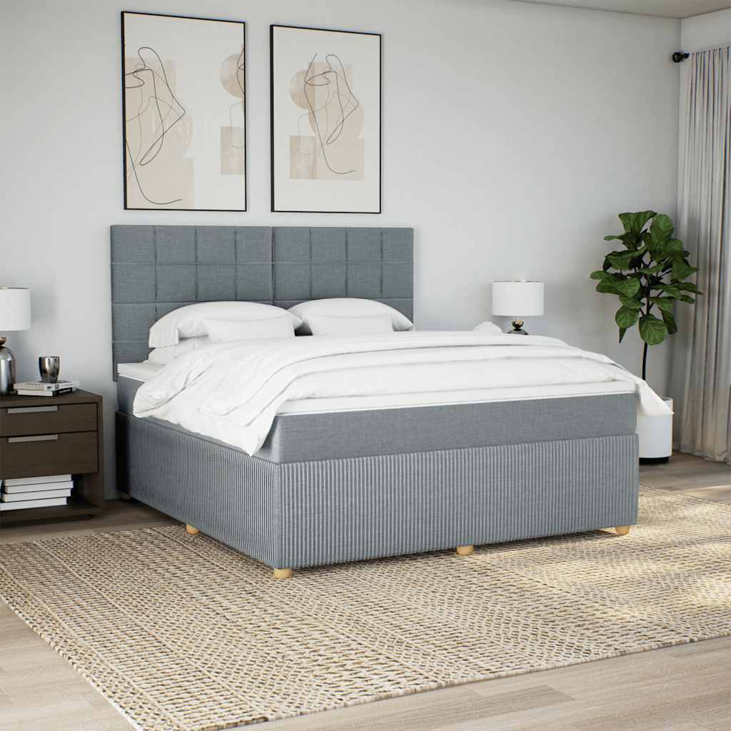 Κρεβάτι Boxspring με Στρώμα Ανοιχτό Γκρι 180x200 εκ. Υφασμάτινο - Pakobazaar