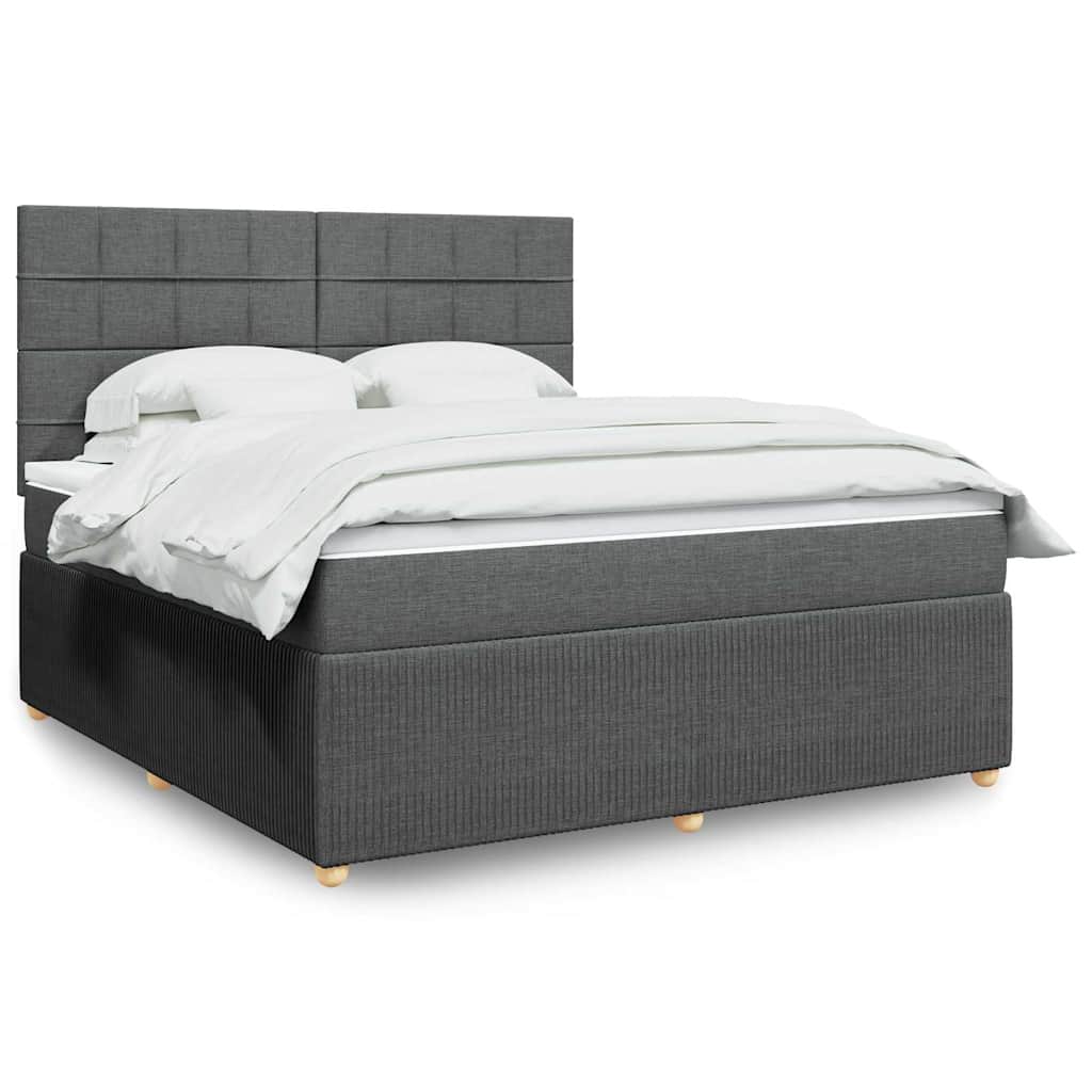 Κρεβάτι Boxspring με Στρώμα Σκούρο Γκρι 180x200 εκ Υφασμάτιν - Pakobazaar