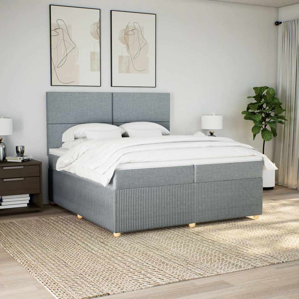Κρεβάτι Boxspring με Στρώμα Ανοιχτό Γκρι 200x200 εκ. Υφασμάτινο - Pakobazaar