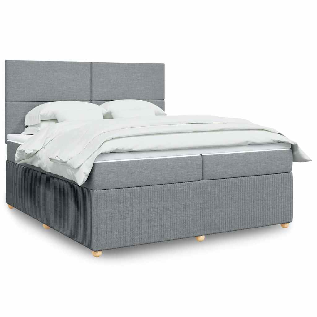 Κρεβάτι Boxspring με Στρώμα Ανοιχτό Γκρι 200x200 εκ. Υφασμάτινο - Pakobazaar