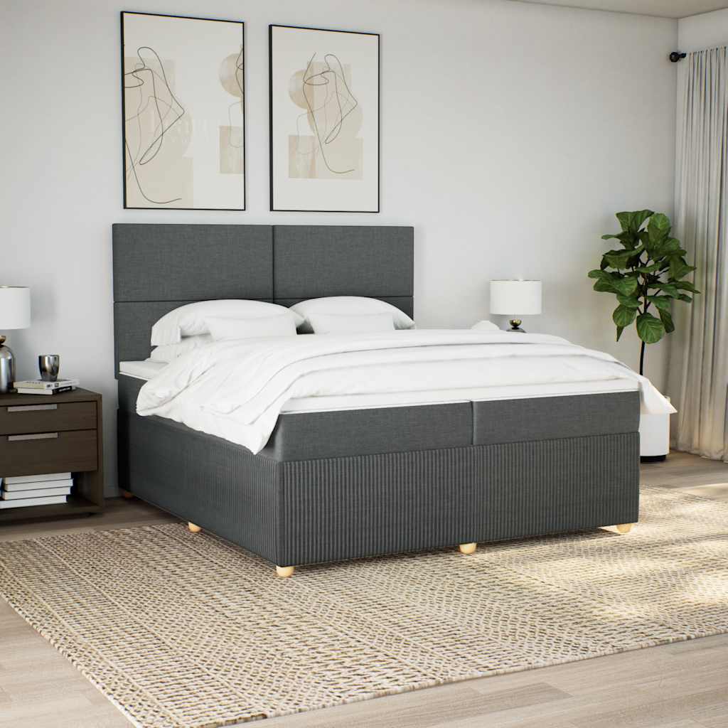 Κρεβάτι Boxspring με Στρώμα Σκούρο Γκρι 200x200 εκ. Υφασμάτινο - Pakobazaar
