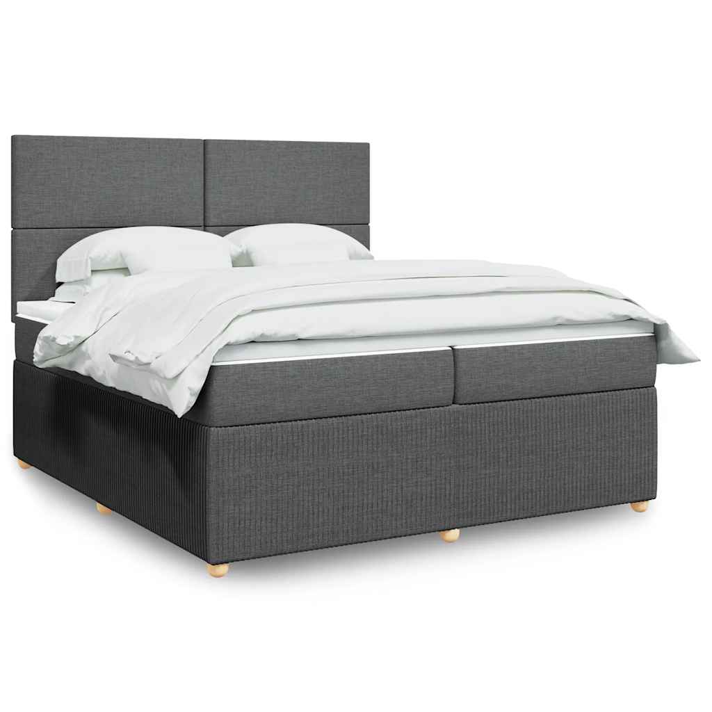 Κρεβάτι Boxspring με Στρώμα Σκούρο Γκρι 200x200 εκ. Υφασμάτινο - Pakobazaar