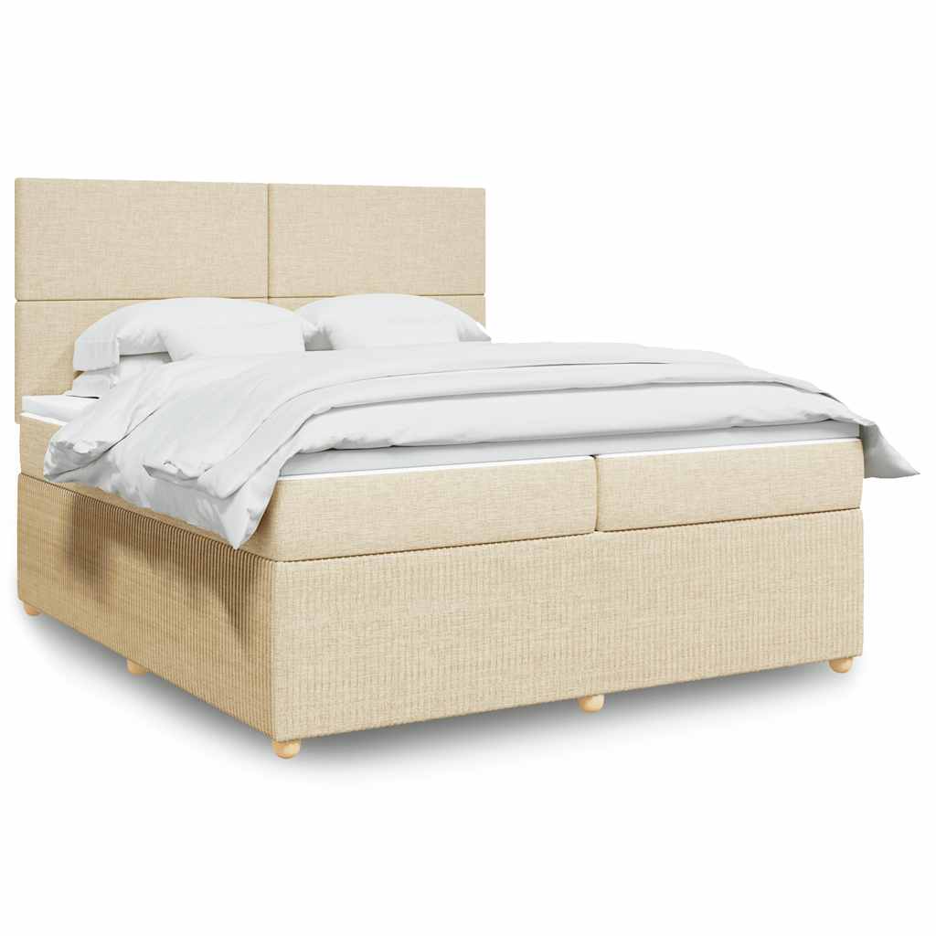 Κρεβάτι Boxspring με Στρώμα Κρεμ 200x200 εκ. Υφασμάτινο