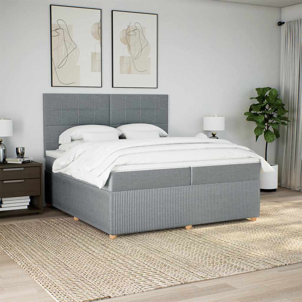 Κρεβάτι Boxspring με Στρώμα Ανοιχτό Γκρι 200x200 εκ. Υφασμάτινο - Pakobazaar