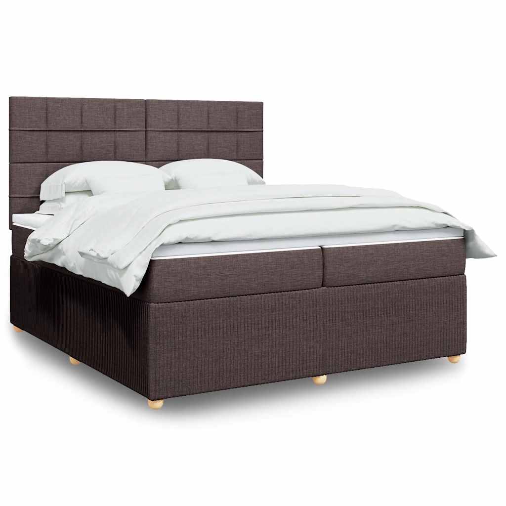 Κρεβάτι Boxspring με Στρώμα Σκούρο Καφέ 200x200 εκ. Υφασμάτινο - Pakobazaar