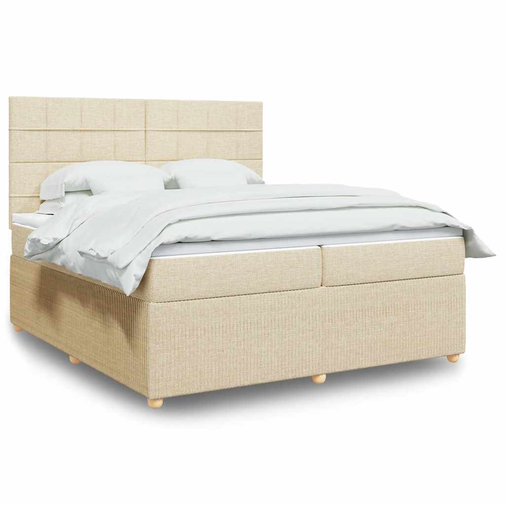 Κρεβάτι Boxspring με Στρώμα Κρεμ 200x200 εκ. Υφασμάτινο