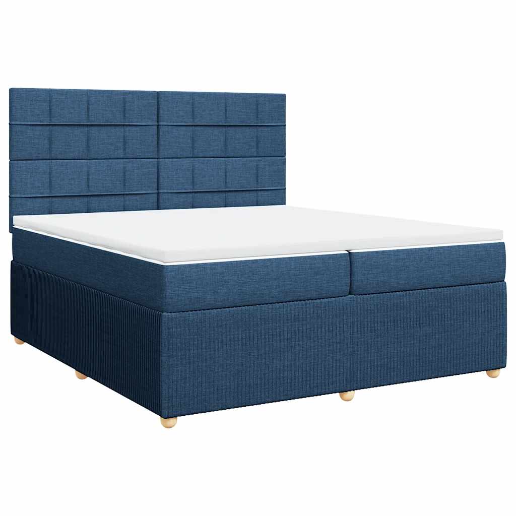 Κρεβάτι Boxspring με Στρώμα Μπλε 200x200 εκ. Υφασμάτινο - Pakobazaar