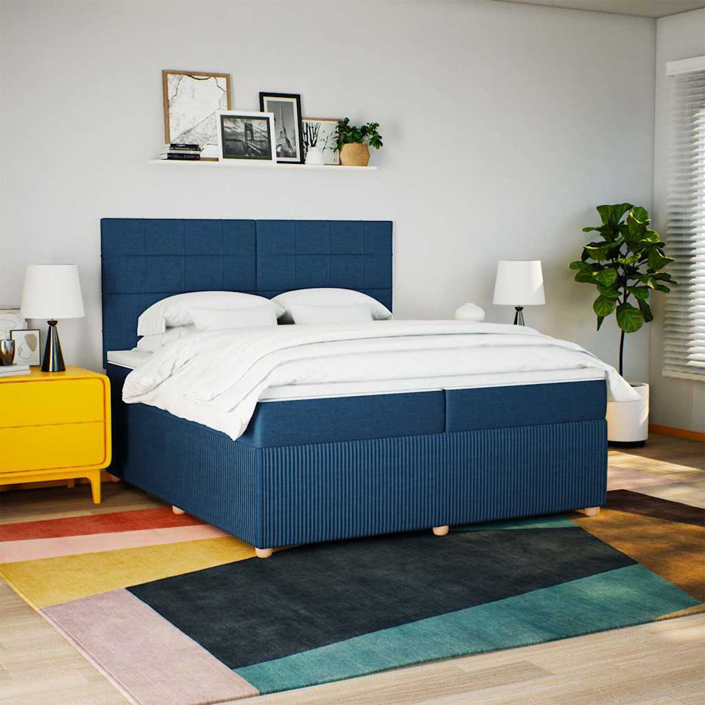 Κρεβάτι Boxspring με Στρώμα Μπλε 200x200 εκ. Υφασμάτινο - Pakobazaar