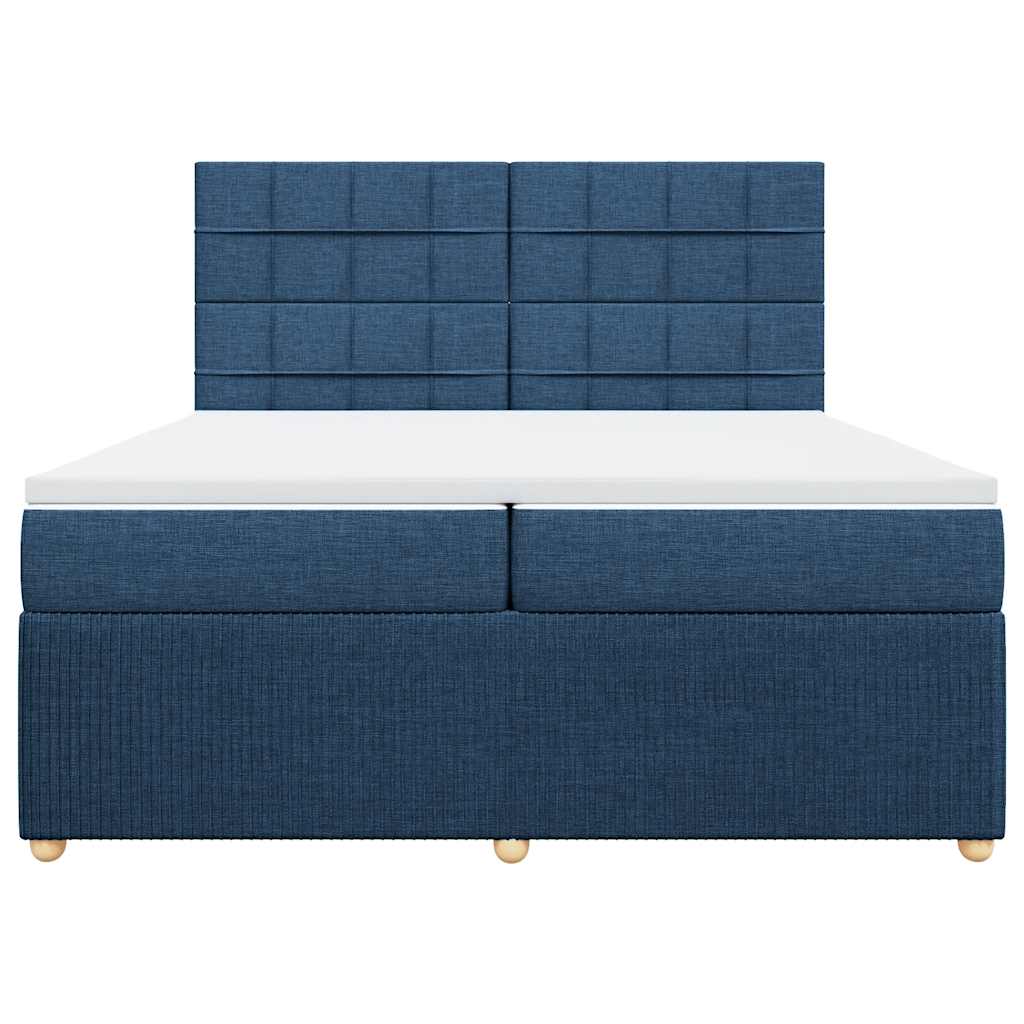 Κρεβάτι Boxspring με Στρώμα Μπλε 200x200 εκ. Υφασμάτινο - Pakobazaar