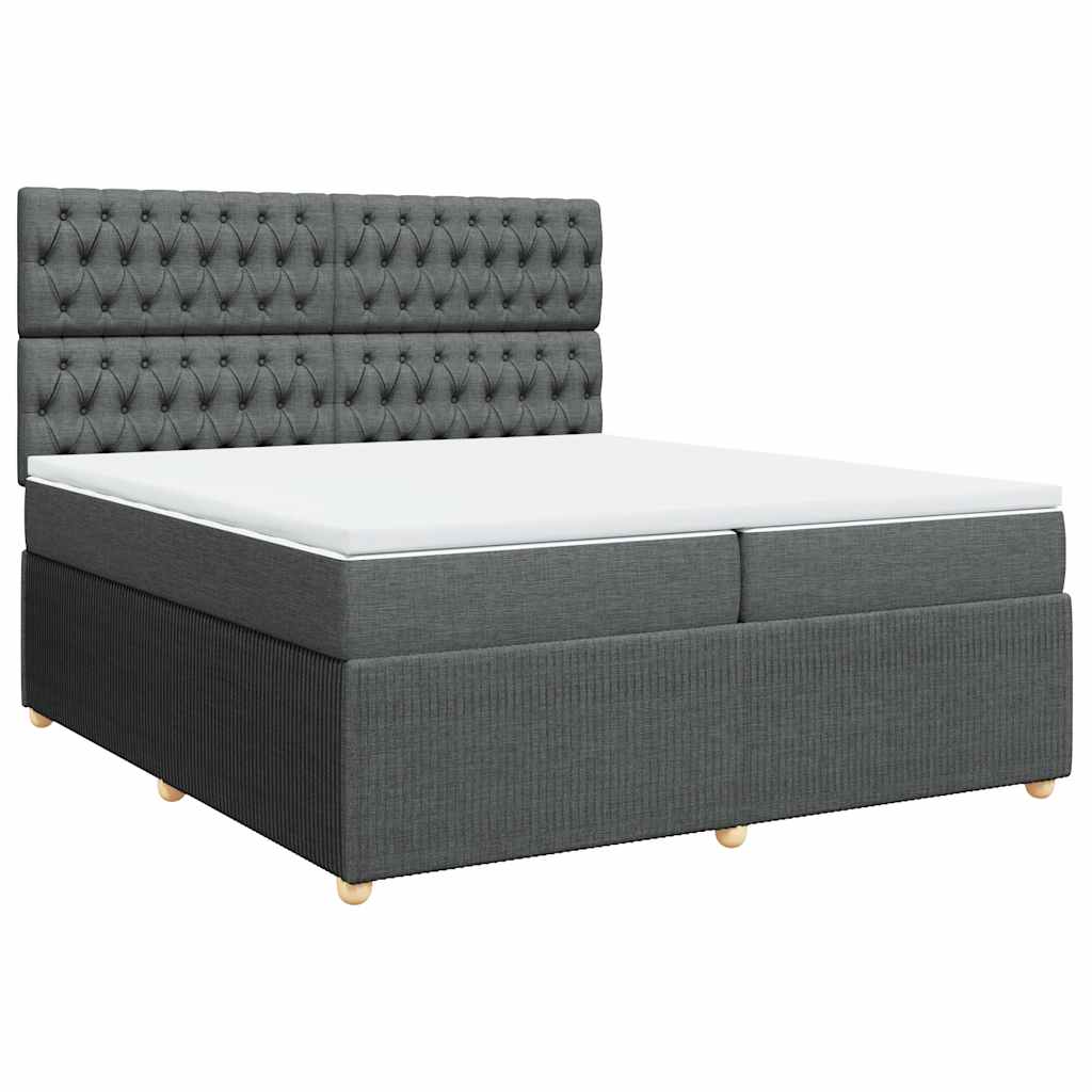 Κρεβάτι Boxspring με Στρώμα Σκούρο Γκρι 200x200 εκ. Υφασμάτινο