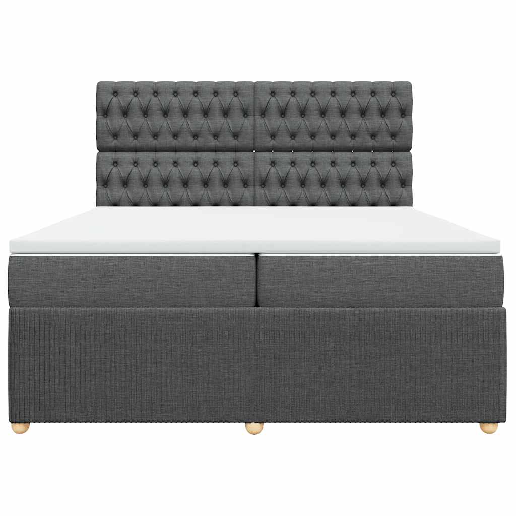 Κρεβάτι Boxspring με Στρώμα Σκούρο Γκρι 200x200 εκ. Υφασμάτινο