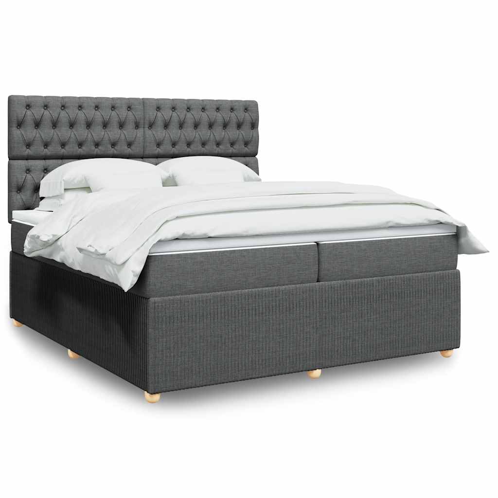 Κρεβάτι Boxspring με Στρώμα Σκούρο Γκρι 200x200 εκ. Υφασμάτινο