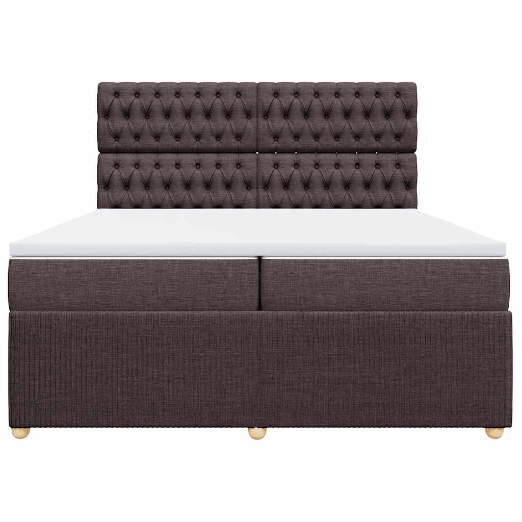 Κρεβάτι Boxspring με Στρώμα Σκούρο Καφέ 200x200 εκ. Υφασμάτινο - Pakobazaar
