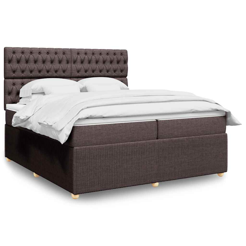 Κρεβάτι Boxspring με Στρώμα Σκούρο Καφέ 200x200 εκ. Υφασμάτινο - Pakobazaar