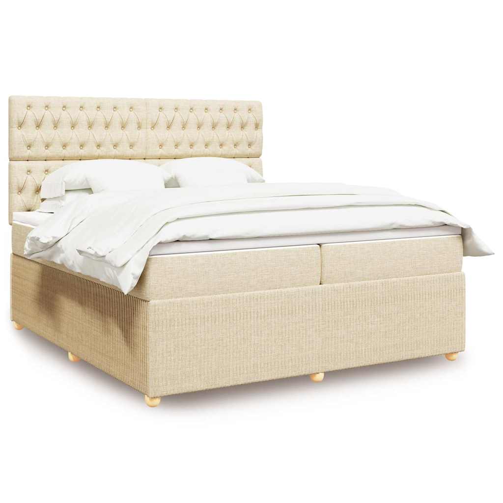 Κρεβάτι Boxspring με Στρώμα Κρεμ 200x200 εκ. Υφασμάτινο