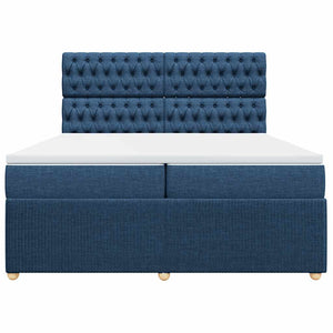 Κρεβάτι Boxspring με Στρώμα Μπλε 200x200 εκ. Υφασμάτινο