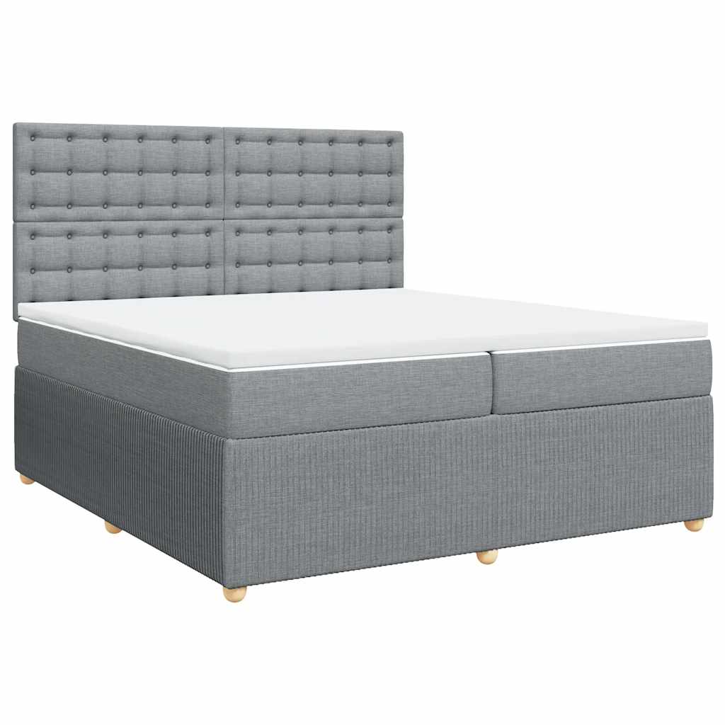 Κρεβάτι Boxspring με Στρώμα Ανοιχτό Γκρι 200x200 εκ. Υφασμάτινο - Pakobazaar