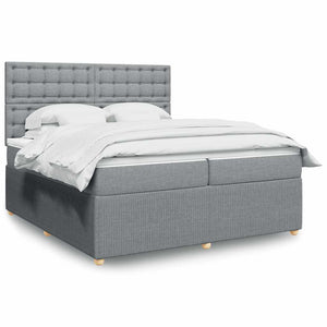 Κρεβάτι Boxspring με Στρώμα Ανοιχτό Γκρι 200x200 εκ. Υφασμάτινο - Pakobazaar