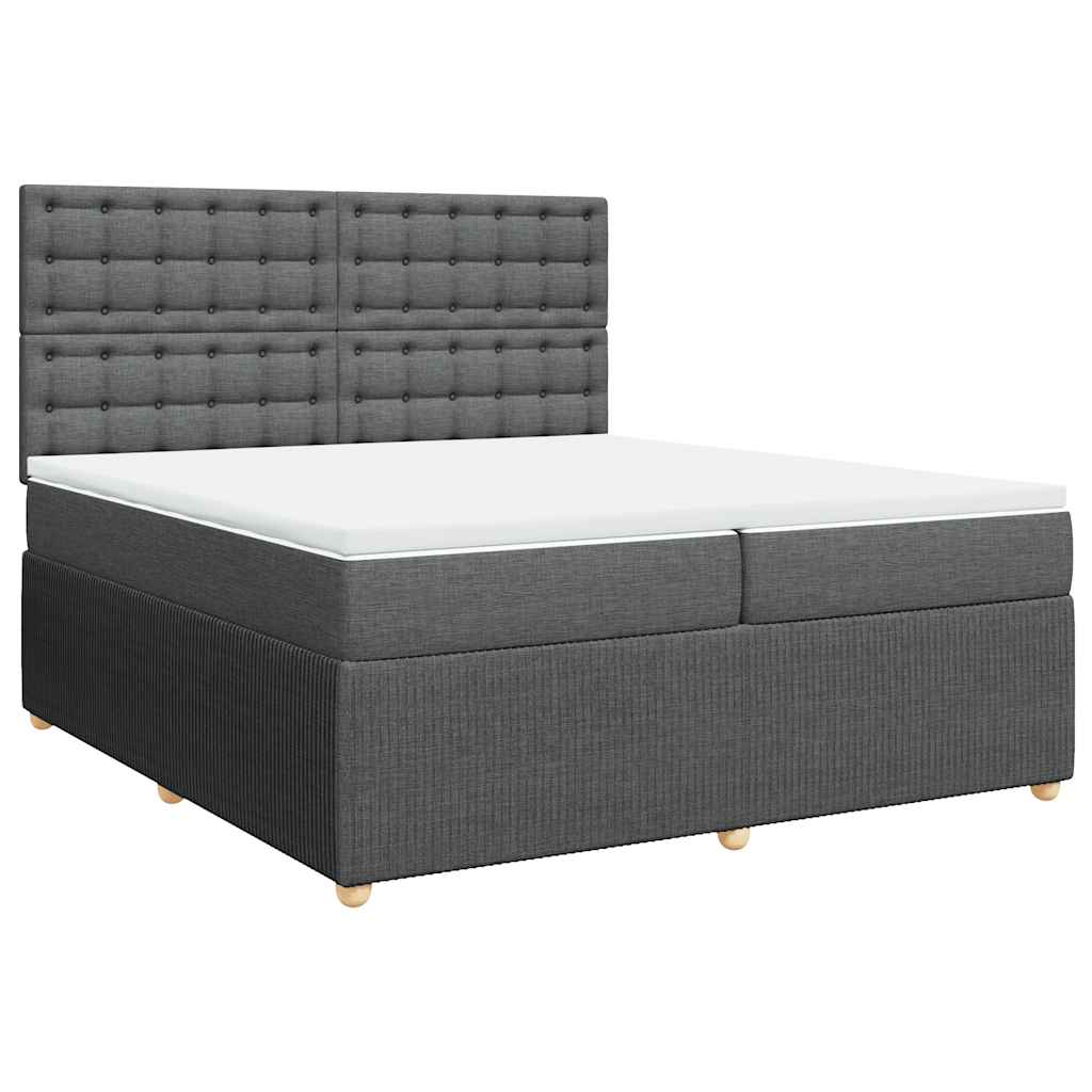 Κρεβάτι Boxspring με Στρώμα Σκούρο Γκρι 200x200 εκ. Υφασμάτινο - Pakobazaar