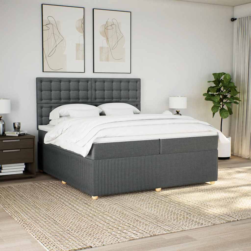 Κρεβάτι Boxspring με Στρώμα Σκούρο Γκρι 200x200 εκ. Υφασμάτινο - Pakobazaar