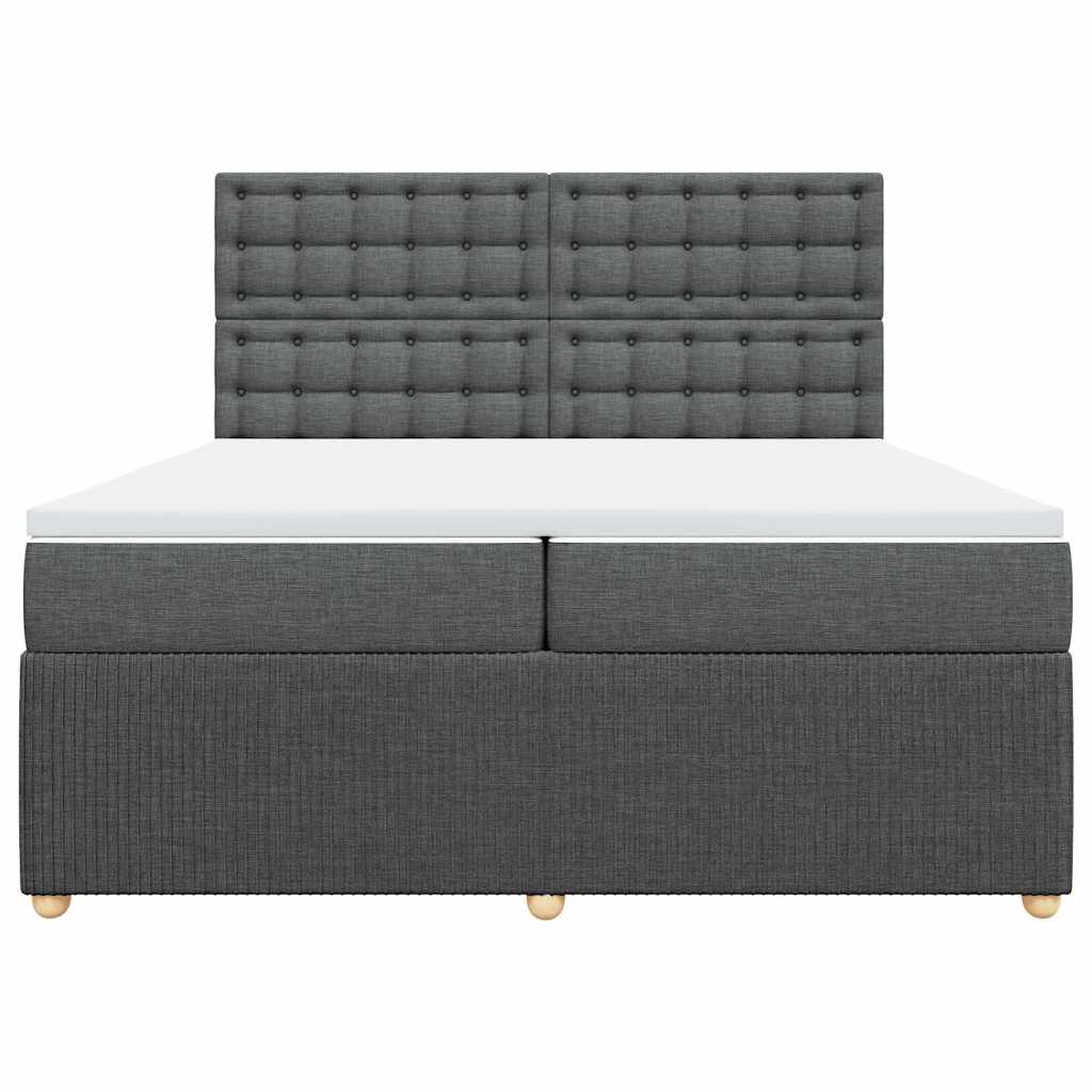 Κρεβάτι Boxspring με Στρώμα Σκούρο Γκρι 200x200 εκ. Υφασμάτινο - Pakobazaar