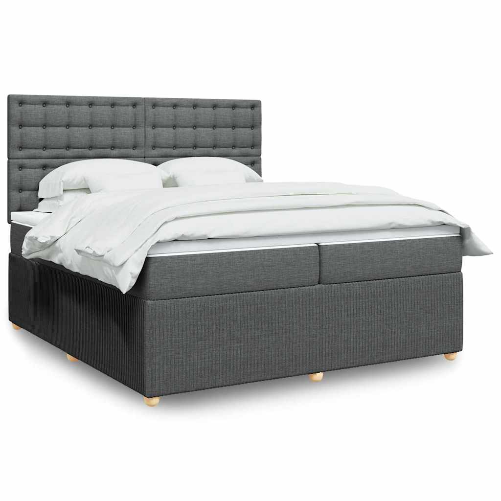 Κρεβάτι Boxspring με Στρώμα Σκούρο Γκρι 200x200 εκ. Υφασμάτινο - Pakobazaar