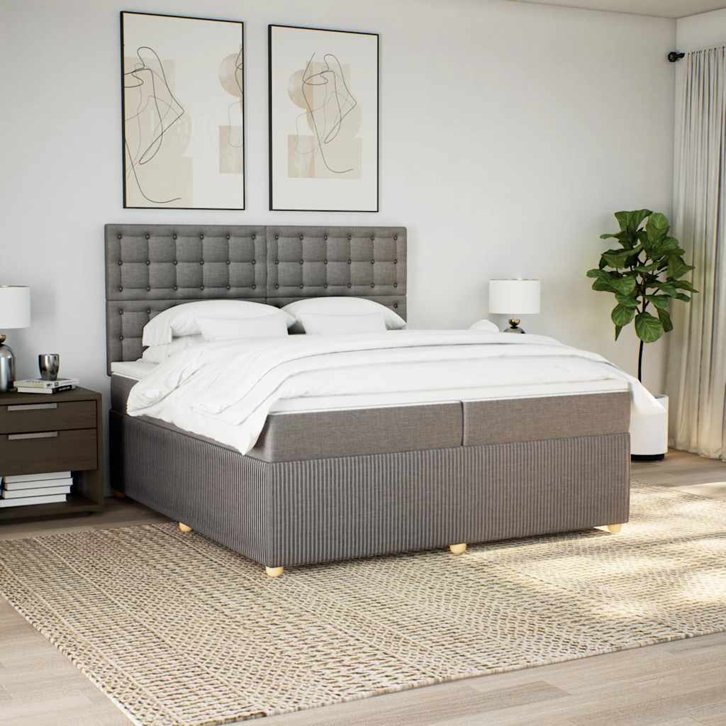 Κρεβάτι Boxspring με Στρώμα Taupe 200x200 εκ. Υφασμάτινο - Pakobazaar