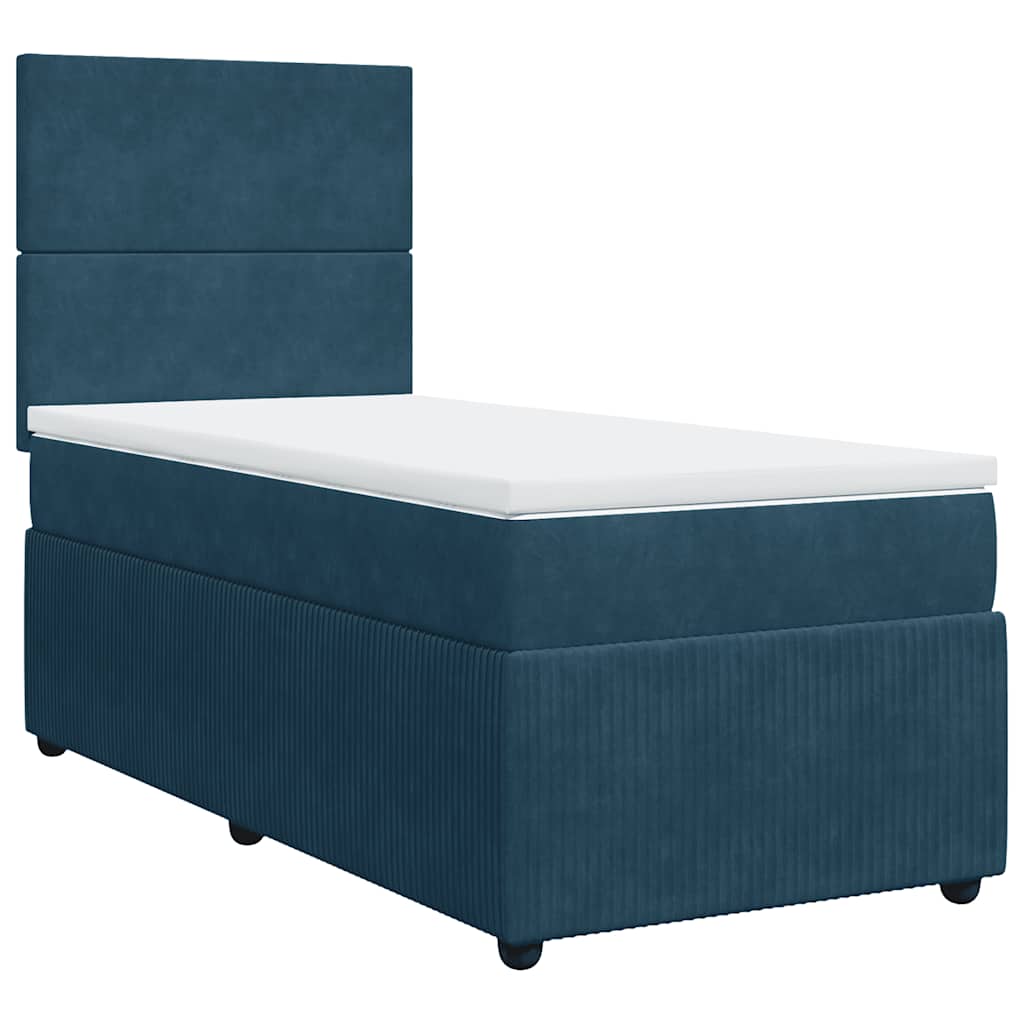 Κρεβάτι Boxspring με Στρώμα Σκούρο Μπλε 80 x 200 εκ. Βελούδινο - Pakobazaar