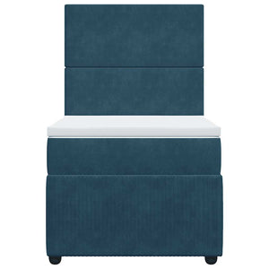 Κρεβάτι Boxspring με Στρώμα Σκούρο Μπλε 80 x 200 εκ. Βελούδινο - Pakobazaar