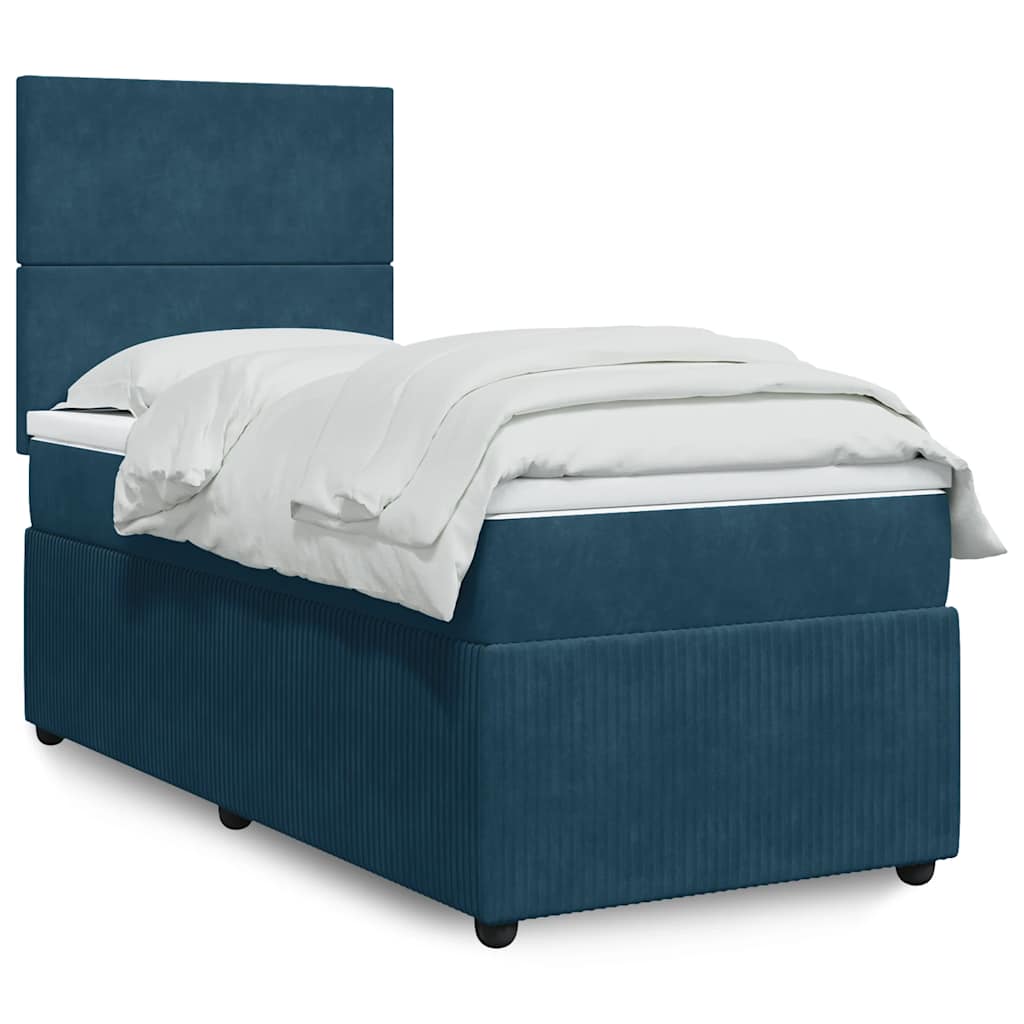Κρεβάτι Boxspring με Στρώμα Σκούρο Μπλε 80 x 200 εκ. Βελούδινο - Pakobazaar